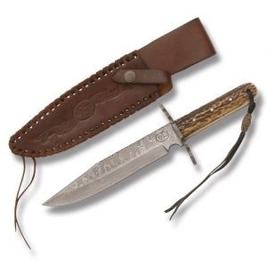 Colt 278 Damascus Hunter Fixed Blade Knife w/ Genuine Stag Handle