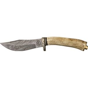 Colt 404 Damascus Skinner Fixed Blade Knife w/ Round Design Genuine Stag Handle