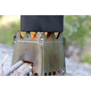 Emberlit Stainless Steel Portable Stove with Cross Bars and NDuR Mini Fire Steel & Striker Rod