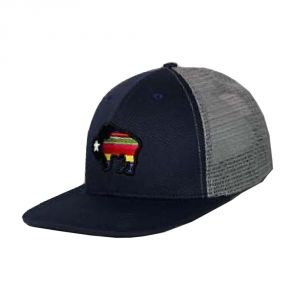 HOOey Navy and Grey w/ Serape Buffalo Logo Trucker Hat - 9400-NVGY